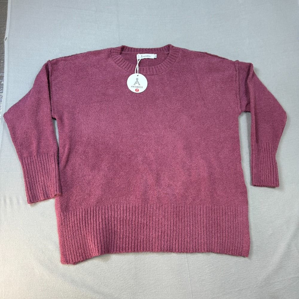 Anrabess Pullover Sweater Womens Small Red Wine Long Sleeve‎ Slit Side New